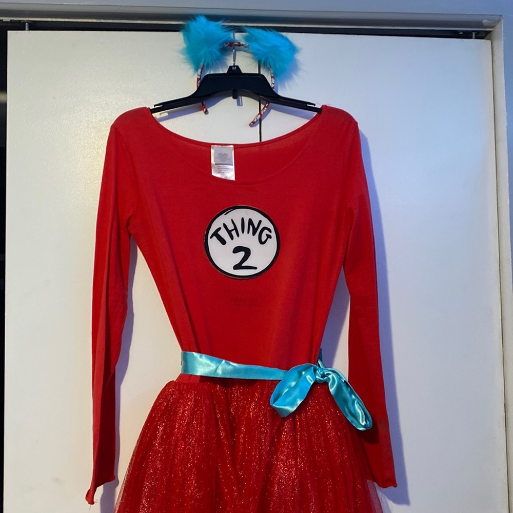 Adult small Thing 2 Costume with headband